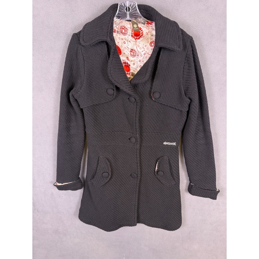 Element Jacket Pea Coat Womens Small Black Knit Button Skate Skater Read!